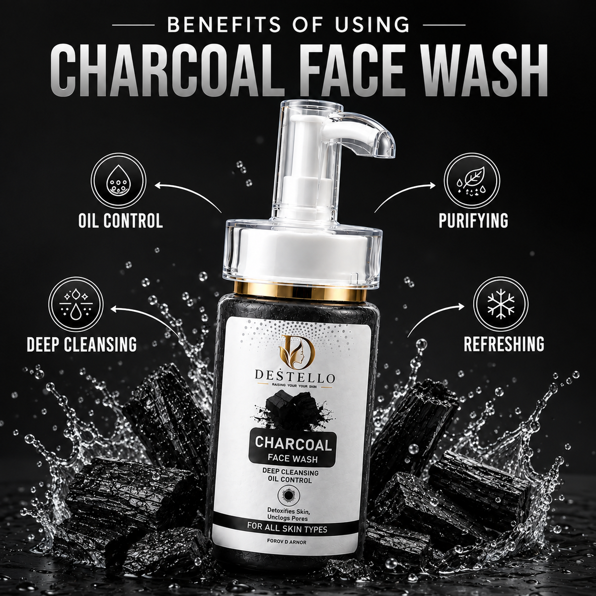 Destello Charcoal Face Wash – Deep Cleansing & Oil Control | 120ml